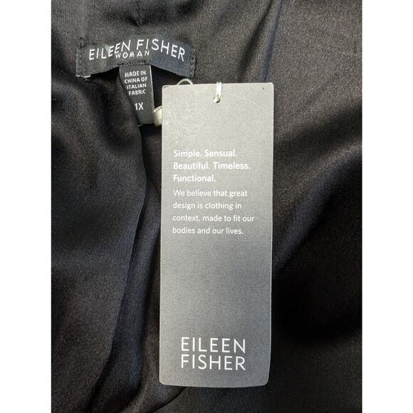 New Eileen Fisher Size 1X Tropical Suiting Eco Poly Leather Trim Jacket Black - Picture 13 of 15